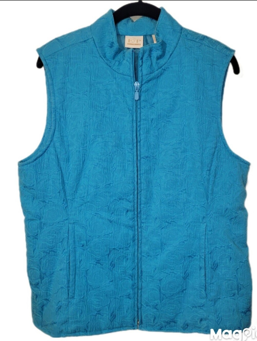 EP Pro Floral Matelassé Zip Vest Teal Blue Golf Pickleball Festival Rose Sz LG